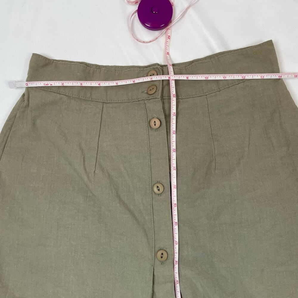 Vintage 100% Cotton Button Front Midi Skirt Khaki Green 14 Women’s 90s Earthy - Picture 3 of 5